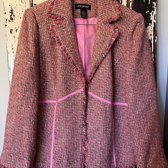 Tweed Lane Bryant Blazer w pink piping. Beautifully detailed. Women’s 16. - Picture 1 of 7
